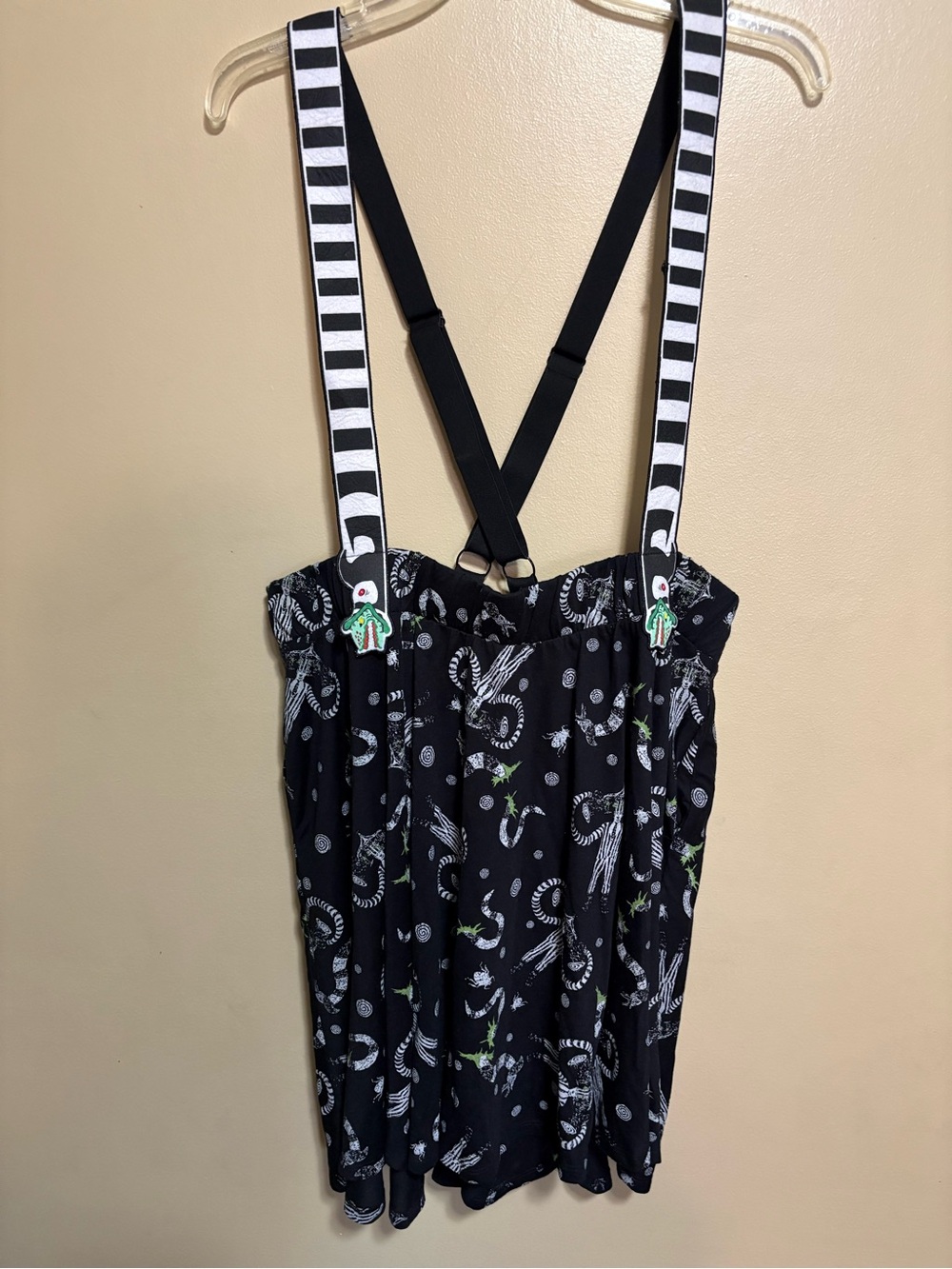 Hot Topic Beetlejuice Black and White Striped Suspender Skater Skirt